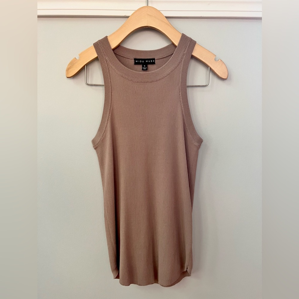 MIOU MUSE Sleeveless Ribbed Tank Size Small Color Brown
